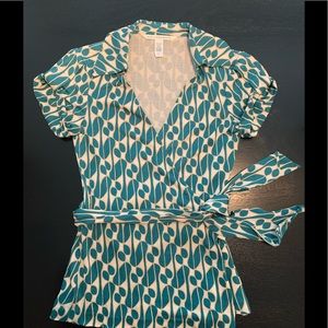 Diane Von Furstenberg Blue and White Blouse